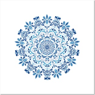 Mandala in shades of blue Posters and Art